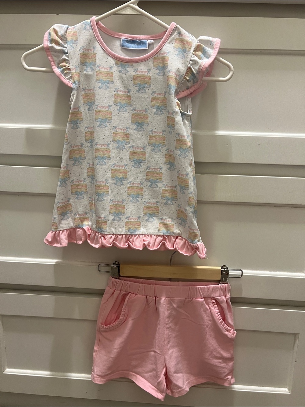 Girls Pink Ruffle Short Birthday Set - Soft Cotton. Size 6. Trotter St.